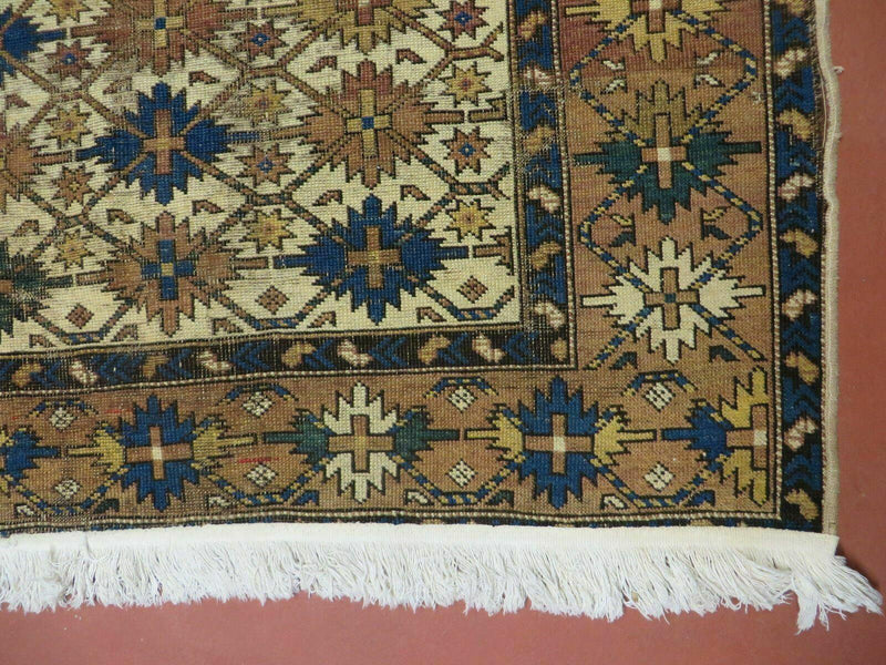 4' X 5' Antique Handmade Caucasian Kazak Shirvan Wool Rug Snow Flakes