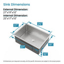 Stainless Steel Kitchen Sink, 27″x19″ Single Bowl, Undermount Handmade Sink in Brushed Nickel by HouseOfZazla