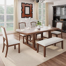 6 Piece Extendable Dining Table Set, Wood Table With Removable Leaf, 4 Upholstered Chairs And Bench - Cherry by HouseOfZazla