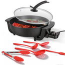 6L Electric Hot Pot with Divider 1100W Dual-Flavor Pot Shabu Shabu Pot Non-Stick with 5-Temp Control for Shabu Shabu Fondue Perfect for Family Gatheri