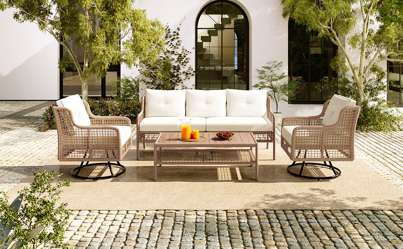 4 Pieces Patio Furniture Set with Swivel Chairs, photo 7 of 10