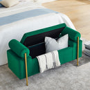 Elegant Upholstered Storage Bench With Cylindrical Arms And Iron Legs, by HouseOfZazla