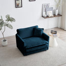 Comfy Deep Single Seat Sofa Upholstered Reading Armchair in Blue Chenille Fabric by HouseOfZazla
