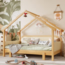 Twin Size Wood Treehouse Bed with Soft Cushion Rails