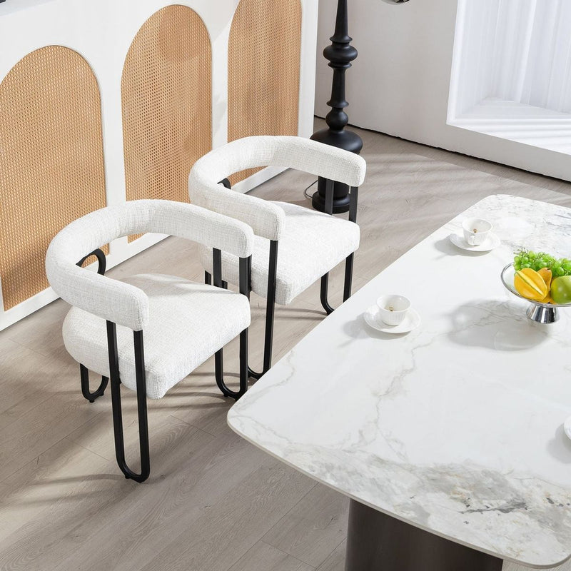 Contemporary Designed Chenille Fabric Upholstered Accent/Dining Chair/Barrel Side Chairs Kitchen Armchair for Living Room set of 2 (Beige Chenille)