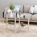 Transparent Oval Glass Coffee Table, Modern Table In Living Room Oak Wood Leg Tea Table 3-Layer Glass Table by Unique Piece Furniture