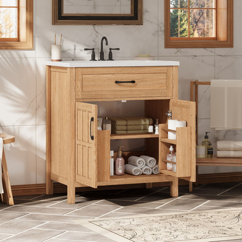 Bathroom Vanity With Sink, Adjustable Shelf & Door Organizers - Walnut, photo 5 of 7