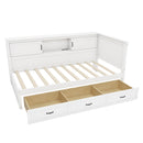 Twin Size L - Shaped Captain Bed With Drawer And Bookcase, LED Downlight And USB Charging Station - White by HouseOfZazla