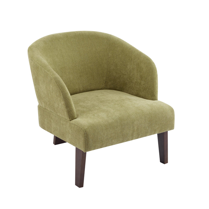 Modern Accent Chair with Round Back & Wooden Legs - Mid-Century Inspired Lounge Chair for Living Room, Bedroom, or Office - Soft Fabric Upholstery