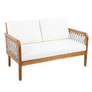 Outdoor Acacia Wood Loveseat & Coffee Table Set with Handwoven Rope, Teak Finish by HouseOfZazla