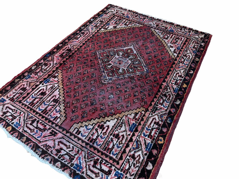 4x6 Antique Rug Handmade Wool Rug Organic Dyes Red Ivory Red Tribal Rug Boho Rug