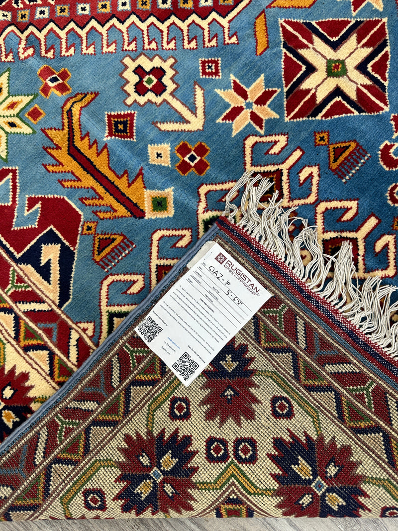 Hand-Knotted Afghani Kazak Wool Rug – 5’0″  x  6’10″