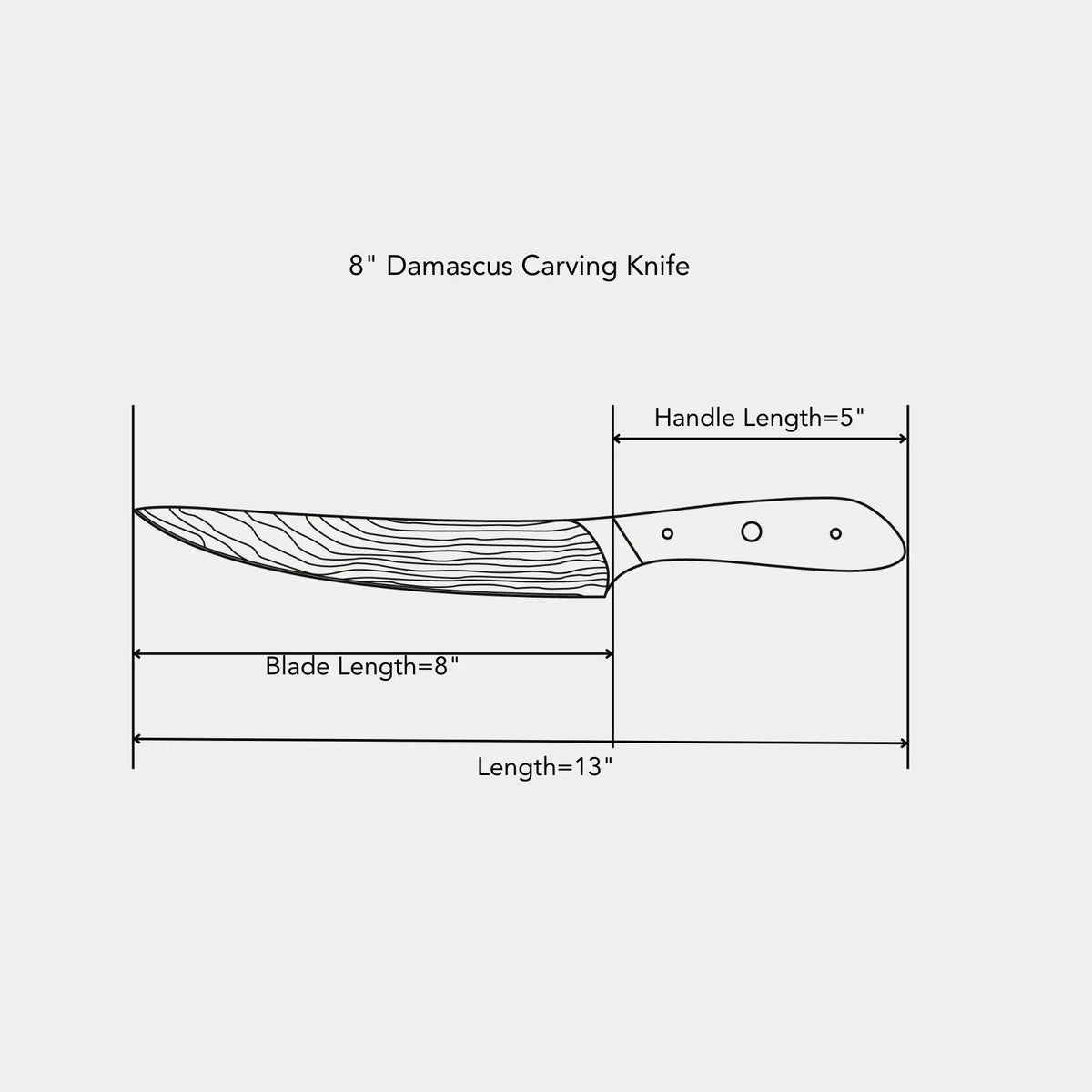 8" Damascus Carving Knife, dimensions drawing