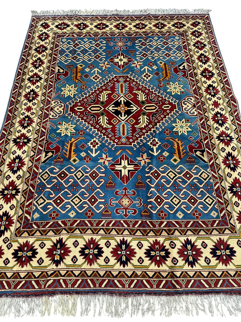 Hand-Knotted Afghani Kazak Wool Rug – 5’0″  x  6’10″
