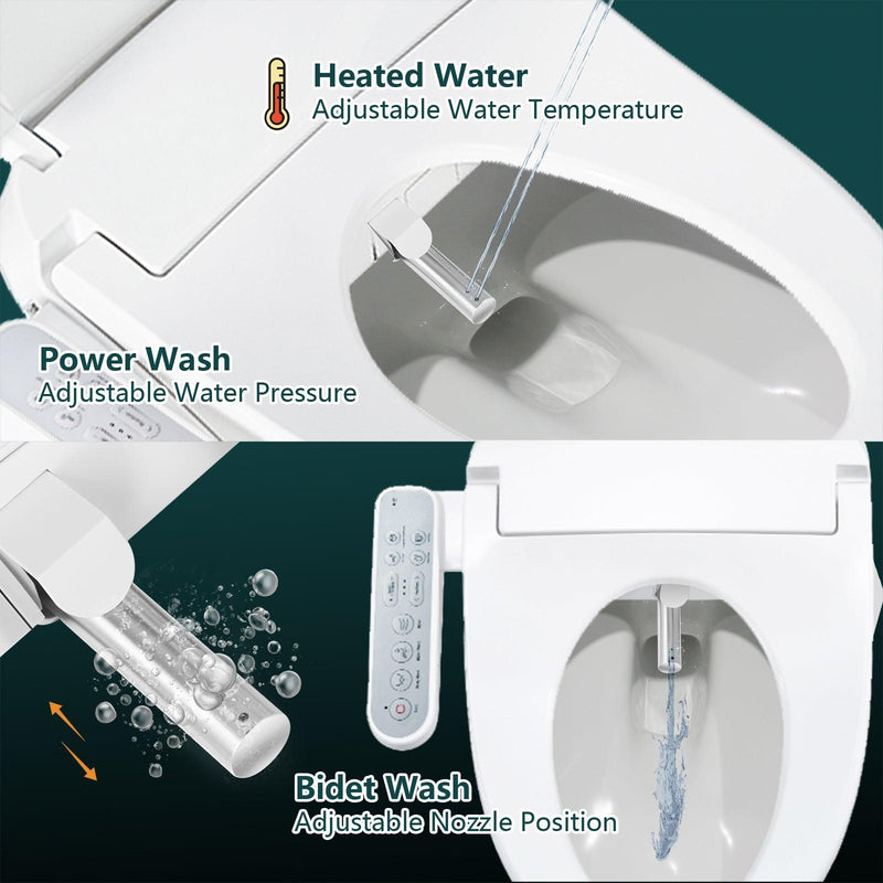 Smart Heated Bidet Toilet Seat with Self-Cleaning Nozzle, Warm Air Dryer and Temperature Controlled