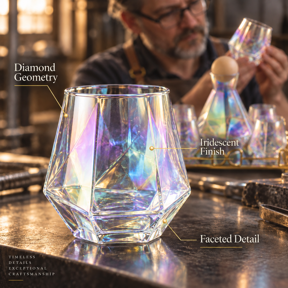 Diamond Iridescent Glass Diamond Decanter and Glasses Set, photo 5 of 9