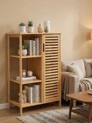 Bamboo 4 Tier Floor Cabinet with Doors, Freestanding Storage by 2Dropme