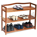 2-Tier Acacia Wood Shoe Rack with 4 Side Metal Hooks by DirectDeals
