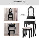 Makeup Dressing Table and Bench 3 Drawers and Cushioned Stool for Girls-Black