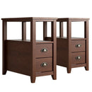 Set of 2 End Table Wooden with 2 Drawer & Shelf Bedside Table by LJGDeals