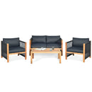 4 Pieces Acacia Wood Outdoor Patio Furniture Set with Cushions by LJGDeals