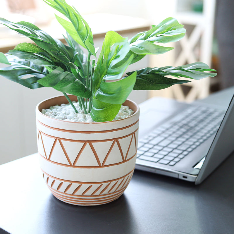 5.5 inch White-Clay Color Geometric Pattern Pot