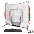 7x7ft Baseball Softball Teeball Practice Net Batting Hitting Pitching Training Net w/ Bow Frame Carrying Bag for Solo Team Training
