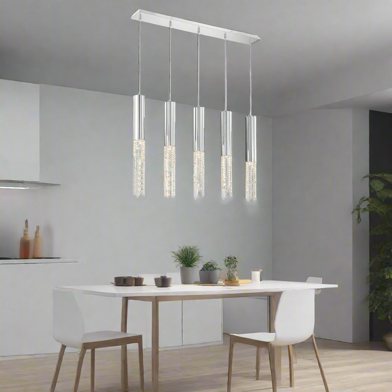 5 Lights - Hanging crystal light fixture for lobby, staircase, loft, stairwell