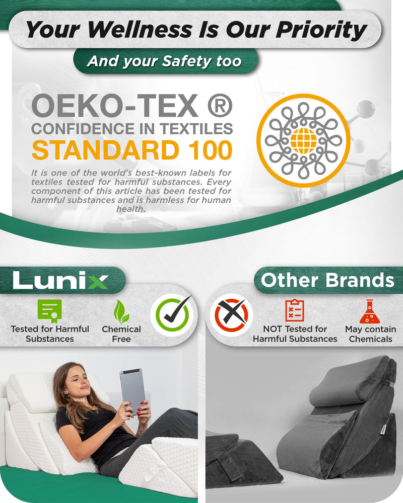 LX13 6pcs Orthopedic Bed Wedge Pillow System, with Hot Cold Pack White