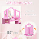 Kids Tri Folding Mirror Makeup Dressing Vanity Table Set