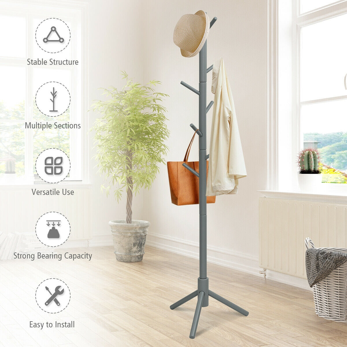 2 Heights Wooden Coat Rack with 8 Hooks, photo 16 of 16