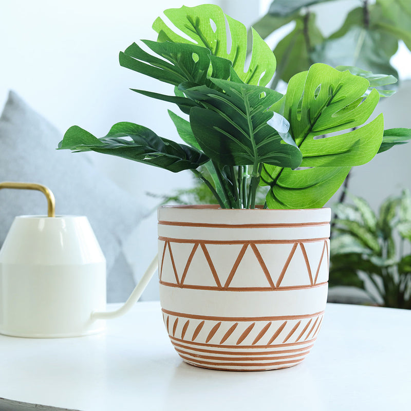 5.5 inch White-Clay Color Geometric Pattern Pot