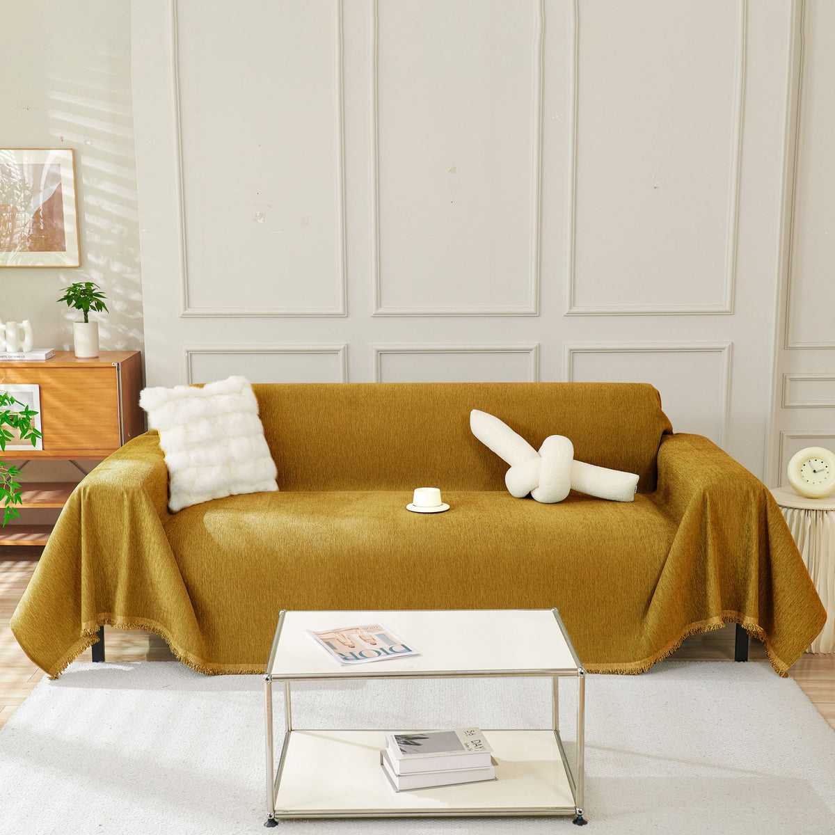 Solid Color Chenille Sofa Throw Blanket, Modern Decor Soft Couch Cover with Fringes, photo 13 of 42