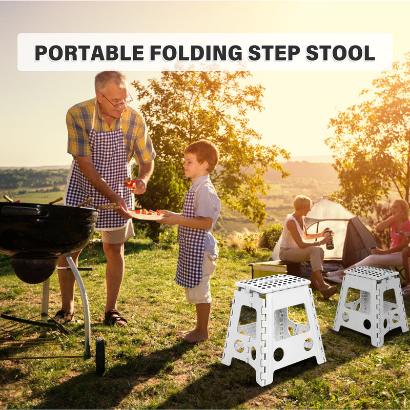 2 Pack Folding Step Stool with Portable Carrying Handle Safe Enough, White