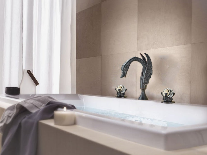 Black Swan Basin Faucet Luxury Deck Mounted Dual Crystal Handle Mixer Tap