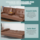 Convertible Folding Leather Futon Sofa with Cup Holders and Armrests
