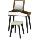 Vanity Table Set with Flip Top Mirror and Padded Stool-Brown by LJGDeals