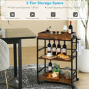 3-Tier Kitchen Serving Bar Cart with Lockable Casters and Handle Rack for Home Pub-Rustic Brown by LJGDeals