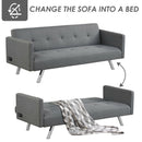 3 Seat Convertible Linen Fabric Futon Sofa with USB and Power Strip