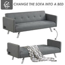 3 Seat Convertible Linen Fabric Futon Sofa with USB and Power Strip by LJGDeals