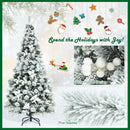 6 Feet Snow Flocked Hinged Christmas Tree with Berries and Poinsettia Flowers by DirectDeals