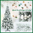 6 Feet Snow Flocked Hinged Christmas Tree with Berries and Poinsettia Flowers by LJGDeals