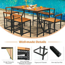 7 Pieces Acacia Wood Patio Rattan Bar Set with Umbrella Hole by LJGDeals