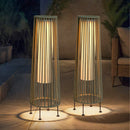 2 Piece Solar Powered Lantern Wicker Solar Patio Lamp Grey by JHY DESIGN