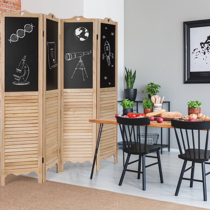 4-Panel Folding Privacy Room Divider Screen with Chalkboard, photo 2 of 8