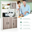 4-Door Freestanding Kitchen Buffet with Hutch and Adjustable Shelves by LJGDeals