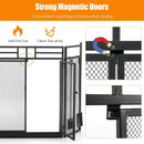 3-Panel Folding Wrought Iron Fireplace Screen with Doors and 4 Pieces Tools Set-Black by LJGDeals