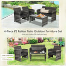 4 Pieces Patio Rattan Furniture Set with Glass Table and Loveseat-Gray by LJGDeals