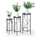 3 Pieces Metal Plant Stand Set with Crystal Floral Accents Round-Black by LJGDeals