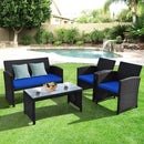 4 Pieces Rattan Patio Furniture Set with Weather Resistant Cushions and Tempered Glass Tabletop by LJGDeals